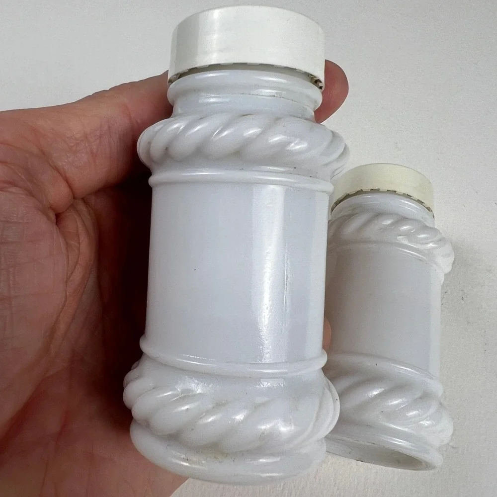 Vintage Milk Glass Salt and Pepper Shakers Set White Rope Twist Farmhouse Decor